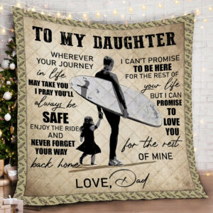 Dad To Daughter Surfing Quilt Blanket  Size Single, Twin, Full, Queen, King, Super King