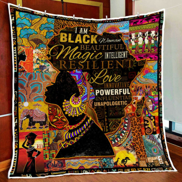 I Am Black Beautiful Magic Woman Quilt Blanket  Size Single, Twin, Full, Queen, King, Super King