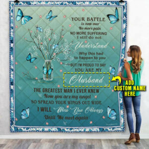 Personalized Angel Husband Butterfly Custom Name Quilt Blanket  Size Single, Twin, Full, Queen, King, Super King