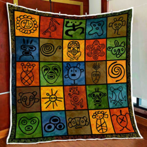Puerto Rican Taino Quilt Blanket  Size Single, Twin, Full, Queen, King, Super King