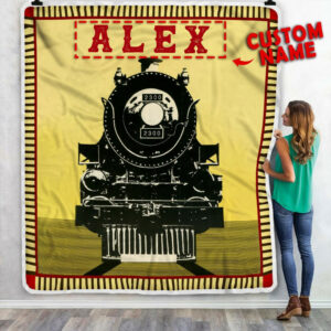 Personalized Old Steam Locomotive Custom Name Quilt Blanket  Size Single, Twin, Full, Queen, King, Super King