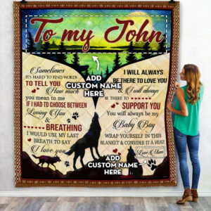 Personalized You Will Always Be My Baby Boy, Wolf Quilt Blanket  Size Single, Twin, Full, Queen, King, Super King