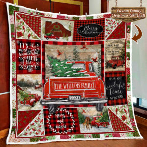 Personalized Family Christmas Quilt Blanket Red Truck PN2210QCT Size Single, Twin, Full, Queen, King, Super King