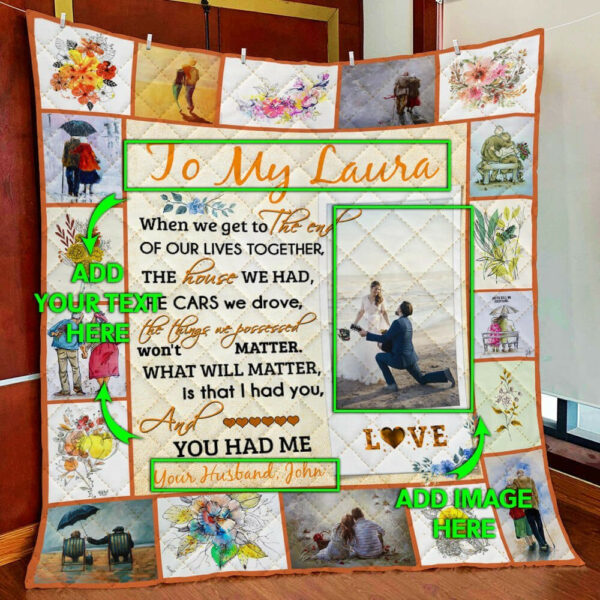 Personalized Husband And Wife Custom Image Quilt Blanket  Size Single, Twin, Full, Queen, King, Super King