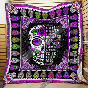 Purple Skull, I Am Brave. I Am BruisedThis Is Me Quilt Blanket  Size Single, Twin, Full, Queen, King, Super King