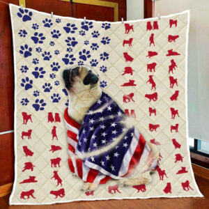 Pug Dog American Quilt Blanket  Size Single, Twin, Full, Queen, King, Super King