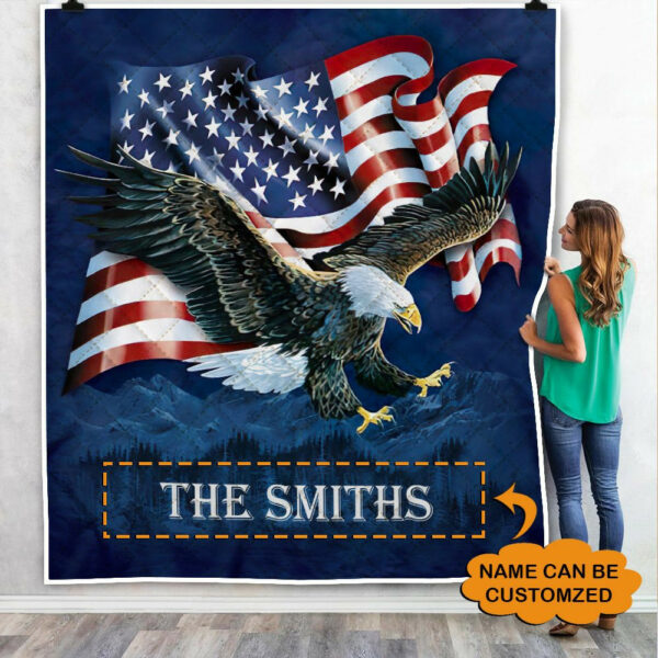 Personalized American Eagle Quilt Blanket  Size Single, Twin, Full, Queen, King, Super King