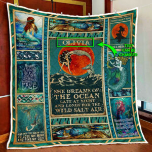 Personalized Mermaid Ocean Quilt Blanket  Size Single, Twin, Full, Queen, King, Super King