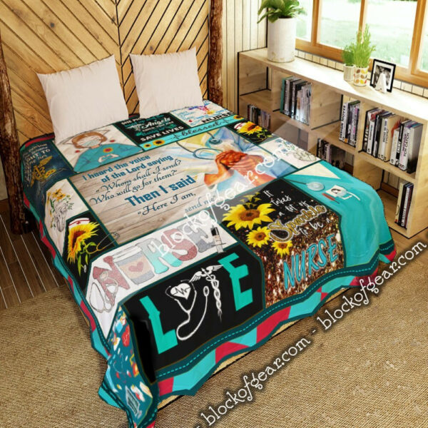 Here I Am Send Me Nurse Quilt Blanket  Size Single, Twin, Full, Queen, King, Super King