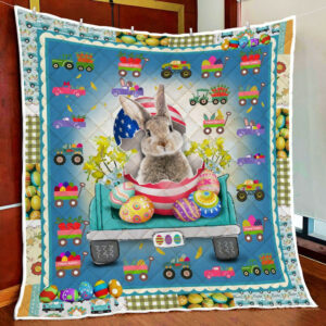 Easter Bunny In The Truck Quilt Blanket  Size Single, Twin, Full, Queen, King, Super King