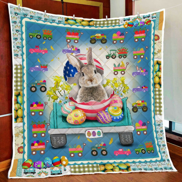 Easter Bunny In The Truck Quilt Blanket  Size Single, Twin, Full, Queen, King, Super King