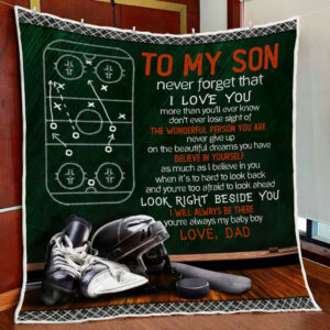Dad To Son Ice Hockey Quilt Blanket  Size Single, Twin, Full, Queen, King, Super King