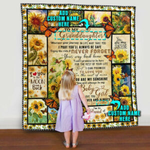 Personalized To Daughter. Granddaughter Sunflower Butterfly Quilt Blanket  Size Single, Twin, Full, Queen, King, Super King