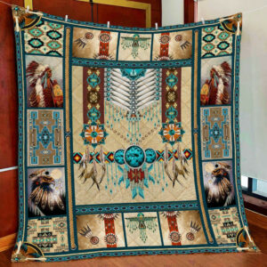 Blue Native American Blanket  Native American Pattern Quilt Blanket Size Single, Twin, Full, Queen, King, Super King