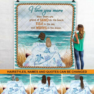 Personalized Mom And Daughter Beach Quilt Blanket  Size Single, Twin, Full, Queen, King, Super King