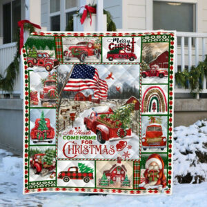 Red Truck American Quilt Blanket All Hearts Come Home For Christmas DDH2926Q Size Single, Twin, Full, Queen, King, Super King