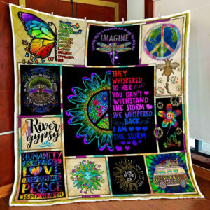 Peace Love Hippie Quilt Blanket  Size Single, Twin, Full, Queen, King, Super King