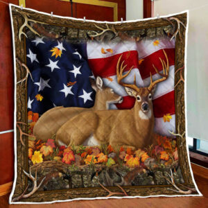 Deer Hunting American Flag Quilt Blanket  Size Single, Twin, Full, Queen, King, Super King