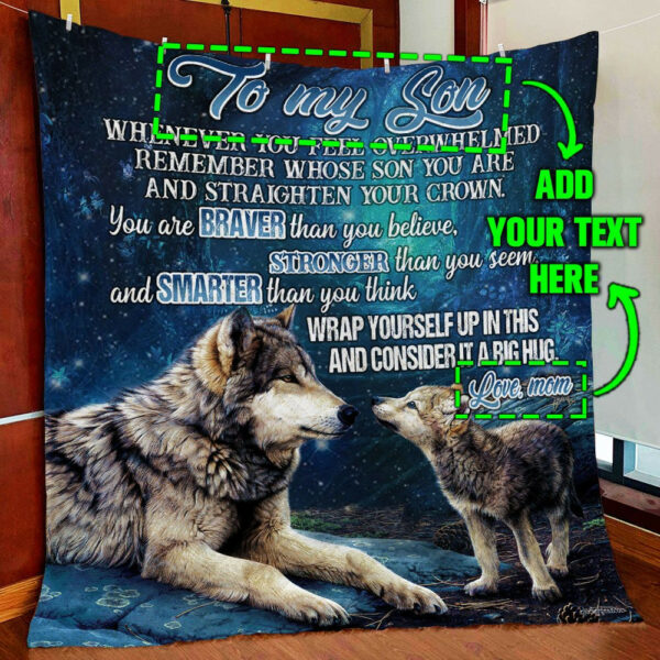 Personalized Mom To Son Wolf Quilt Blanket  Size Single, Twin, Full, Queen, King, Super King