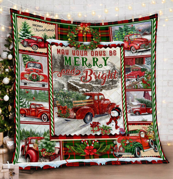Red Truck Christmas Quilt Blanket  Size Single, Twin, Full, Queen, King, Super King