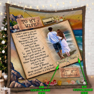 Personalized To My Wife, Beach Life Custom Name Quilt Blanket  Size Single, Twin, Full, Queen, King, Super King