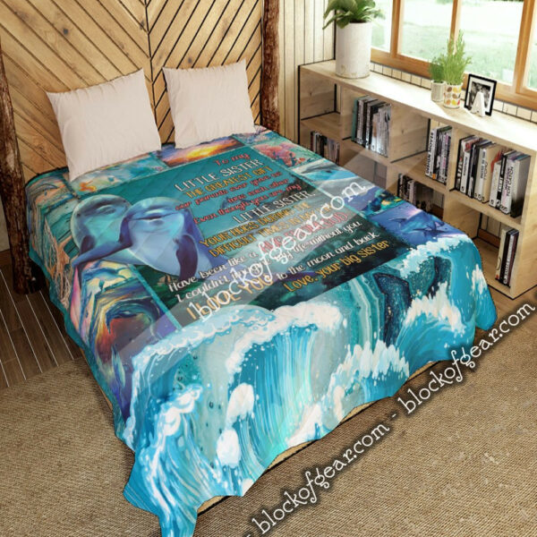 Big Sister To Little Sister I Love You To The Moon And Back Quilt Blanket  Size Single, Twin, Full, Queen, King, Super King