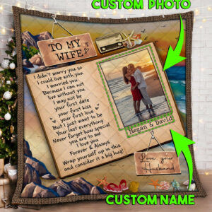 Personalized To My Wife, Beach Life Custom Image Quilt Blanket  Size Single, Twin, Full, Queen, King, Super King