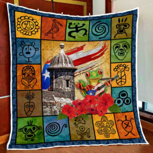 Puerto Rican Culture Quilt Blanket  Size Single, Twin, Full, Queen, King, Super King