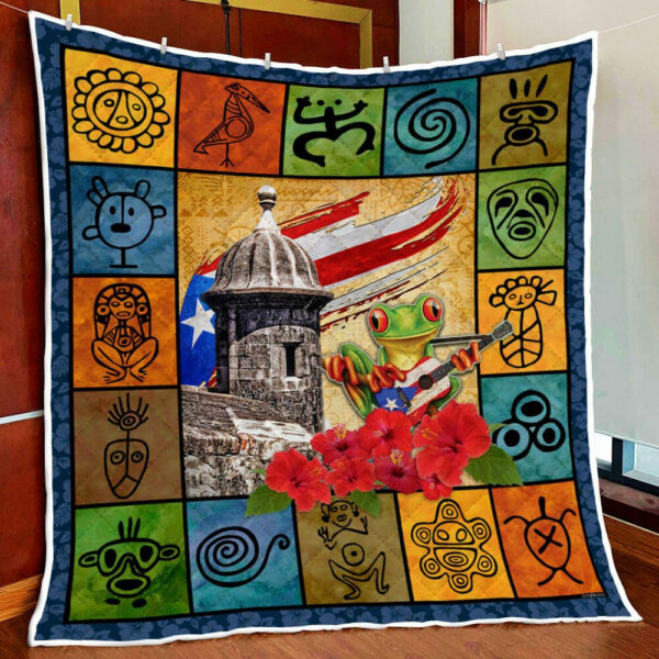 Puerto Rican Culture Quilt Blanket  Size Single, Twin, Full, Queen, King, Super King