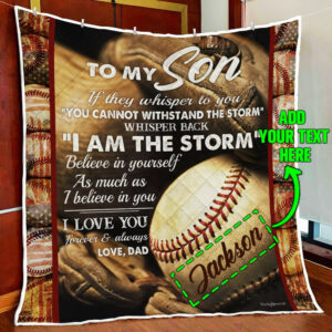 Personalized Dad To Son Baseball Quilt Blanket  Size Single, Twin, Full, Queen, King, Super King