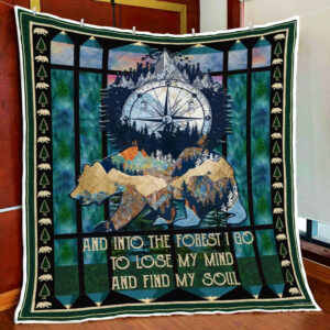 Bear In The Mountains Quilt Blanket  Size Single, Twin, Full, Queen, King, Super King
