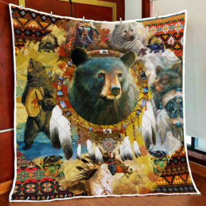 Bear Native American Quilt Blanket  Size Single, Twin, Full, Queen, King, Super King