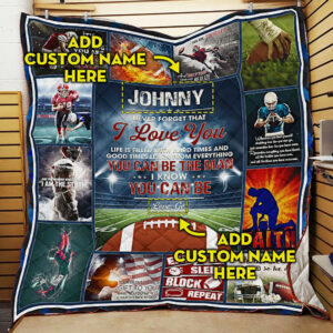 Personalized To My Boy, Football Quilt Blanket  Size Single, Twin, Full, Queen, King, Super King