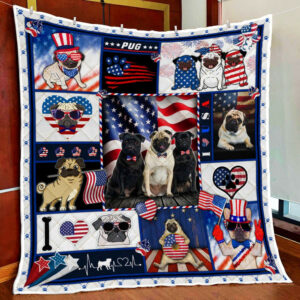 Patriotic Pug Quilt Blanket  Size Single, Twin, Full, Queen, King, Super King