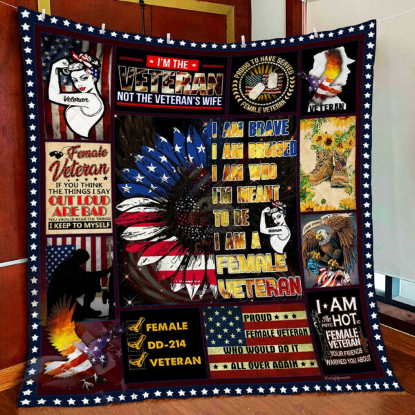 Proud Female Veteran Quilt Blanket  Size Single, Twin, Full, Queen, King, Super King