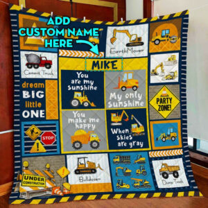 Personalized Heavy Equipment Boy Quilt Blanket  Size Single, Twin, Full, Queen, King, Super King