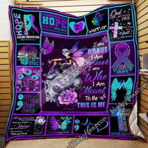 Suicide Prevention Awareness. I Am Brave Quilt Blanket  Size Single, Twin, Full, Queen, King, Super King