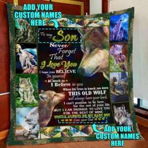 Personalized. Son. Grandson. This Old Wolf Will Always Have Your Back Quilt Blanket  Size Single, Twin, Full, Queen, King, Super King