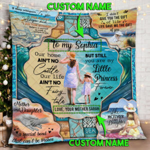 Personalized Mother To Daughter, You Are My Little Princess Forever Happiest Beach Quilt Blanket  Size Single, Twin, Full, Queen, King, Super King