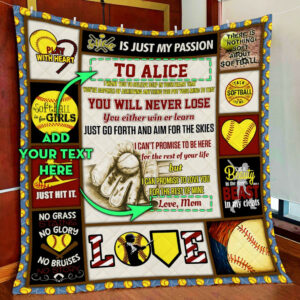 Personalized Softball Girl Quilt Blanket  Size Single, Twin, Full, Queen, King, Super King