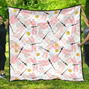 Pink Dragonfly Pattern Premium Quilt Quilt Blanket Size Single, Twin, Full, Queen, King, Super King