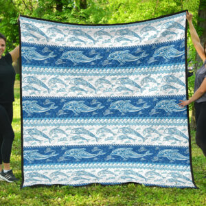 Dolphin Tribal Pattern Ethnic Motifs Premium Quilt Quilt Blanket Size Single, Twin, Full, Queen, King, Super King