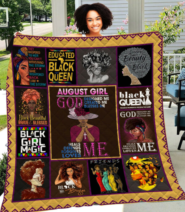 August Girl God Designed Created Blesses Me Black Queen Quilt For Men Women Boys Girls Kids Quilt Blanket Size Single, Twin, Full, Queen, King, Super King