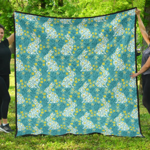 Rabbit Flower Theme Pattern Premium Quilt Quilt Blanket Size Single, Twin, Full, Queen, King, Super King