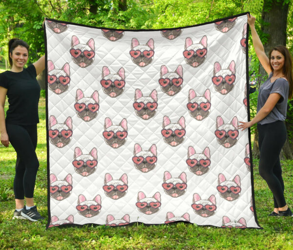French Bulldog Heart Sunglass Pattern Premium Quilt Quilt Blanket Size Single, Twin, Full, Queen, King, Super King