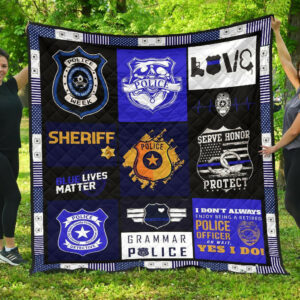 Police Blue Line Quilt Blanket Gift For Police Officer HH19 Size Single, Twin, Full, Queen, King, Super King
