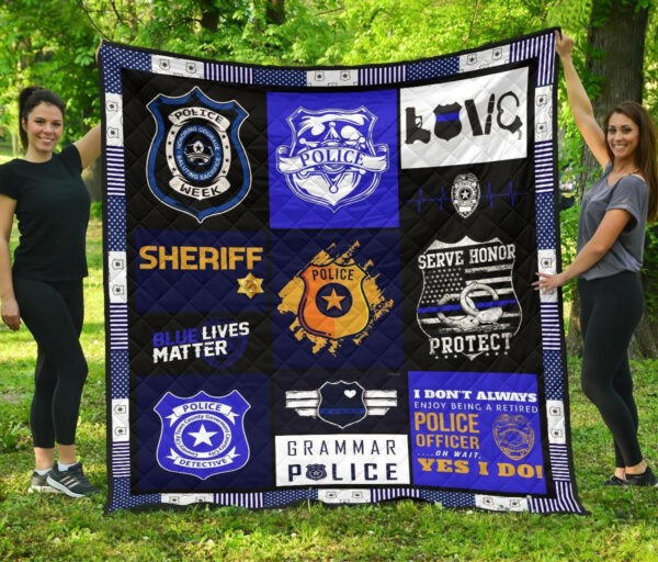 Police Blue Line Quilt Blanket Gift For Police Officer Hh19 Size Single, Twin, Full, Queen, King, Super King