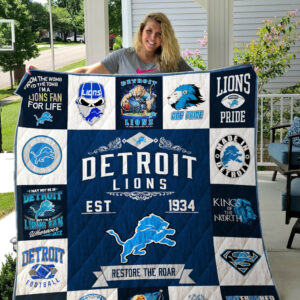 Detroit Lions Football Quilt Blanket Size Single, Twin, Full, Queen, King, Super King    , NFL Quilt Blanket