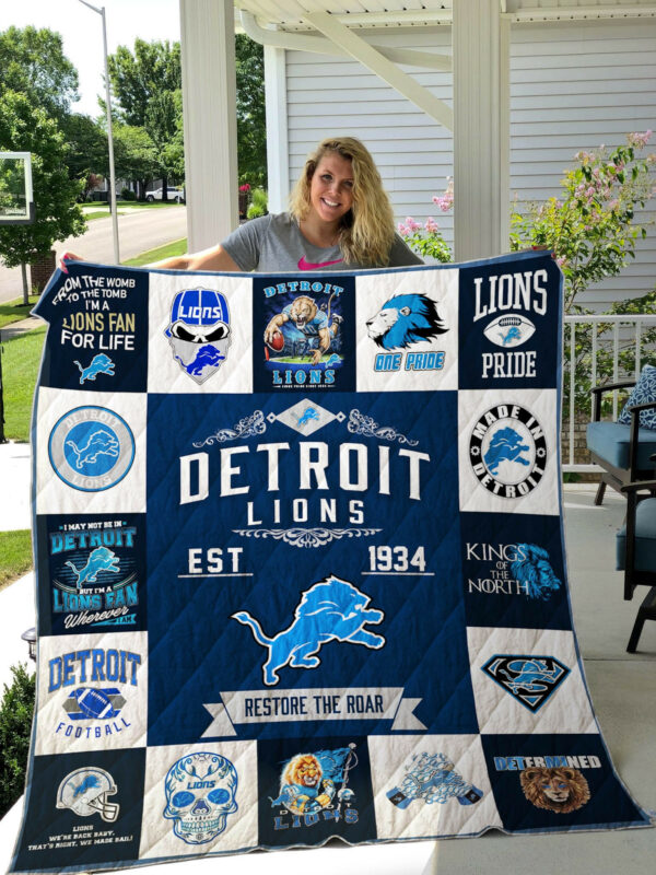 Detroit Lions Football Quilt Blanket Size Single, Twin, Full, Queen, King, Super King    , Nfl Quilt Blanket