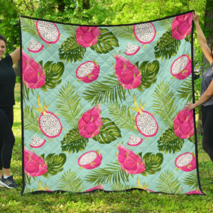 Dragon Fruit Leaves Pattern Premium Quilt Quilt Blanket Size Single, Twin, Full, Queen, King, Super King